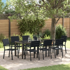 Juego de Comedor de Jardín de 9 Piezas HDPE Negro