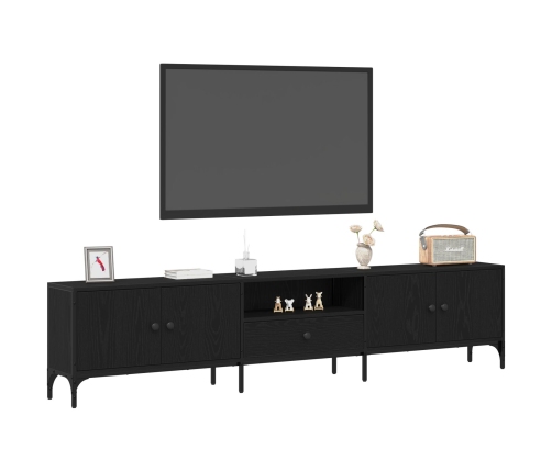 mueble de TV  con cajón negro de roble 200x25x44 cm de madera elaborada
