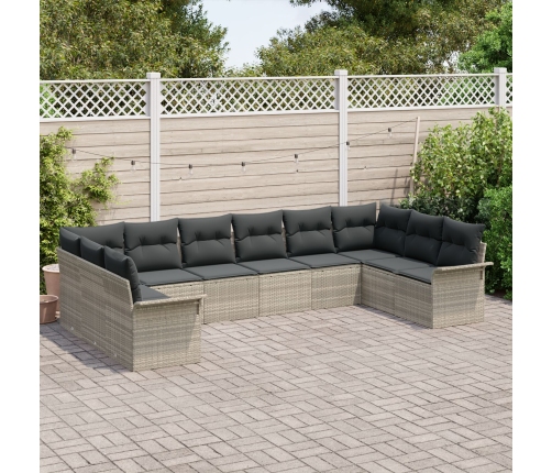 Set de Sofá Jardín  10 Piezas Cojines Gris Claro Poliratán