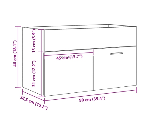 Mueble de baño  Negro Roble 90x38,5x46 cm Madera elaborada
