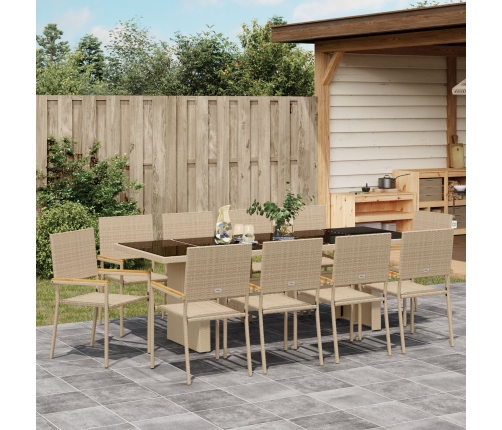 Conjunto de Comedor de Jardín de 11 Piezas  Beige de Poliratán