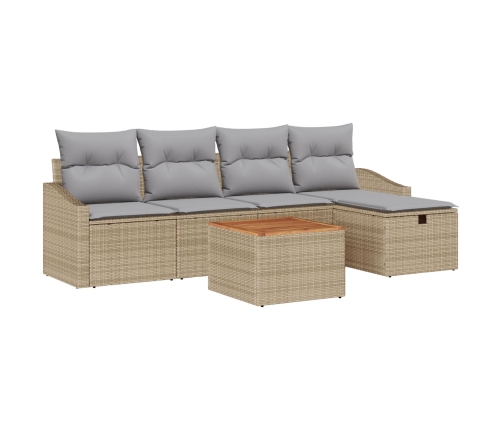 Conjunto de Sofás de Jardín de 6 Piezas con Cojines Beige Ratán Poliéster