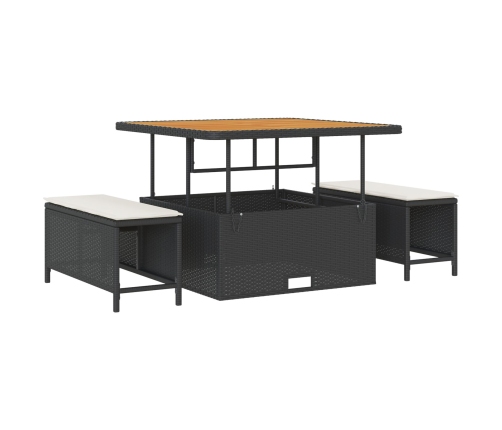 Conjunto de Comedor de Jardín de 3 Piezas con Cojines Negros de Poliratán y Acacia
