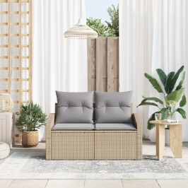 Sofá de jardín para 2 personas con cojines beige de poliratán