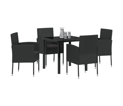Juego de Comedor de Jardín  de 5 Piezas con Cojines de Ratán Poliéster Negro