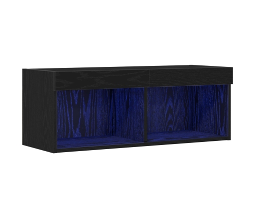Mueble de TV de pared con luces LED Roble negro 80x30x30 cm