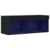 Mueble de TV de pared con luces LED Roble negro 80x30x30 cm