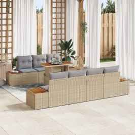 Conjunto de Sofás de Jardín  Juego de 8 Beige Ratán