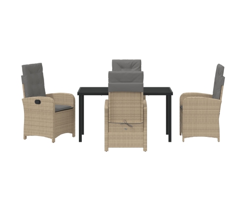 Juego de comedor de jardín de 5 piezas con cojines beige poliratán