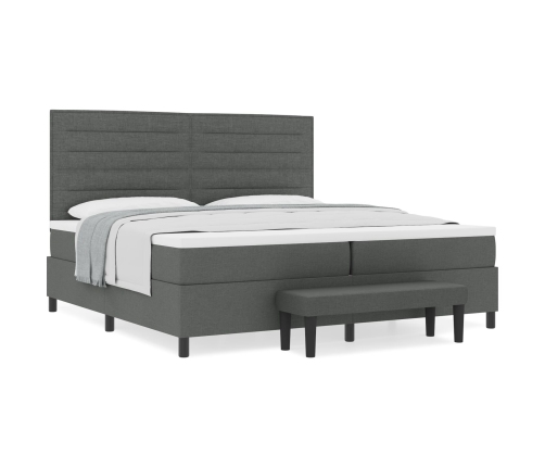Cama Box Spring  con Colchón y Banco Gris Oscuro 200x200 cm Tela