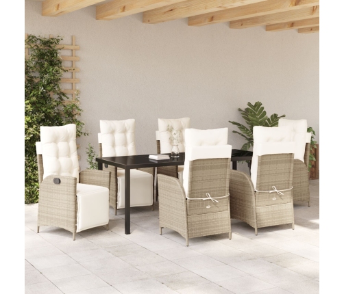 Set de Comedor de Jardín de 7 Piezas Ratán Poliéster Beige