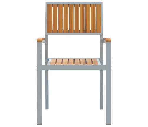 Sillas de Jardín Apilables  8 pcs Acero Gris y Madera Sólida de Acacia