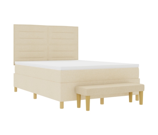 Cama con somier y colchón  y banco Crema 160x200 cm Tela
