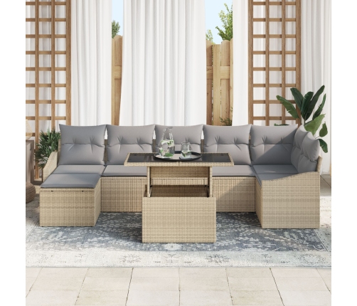 Conjunto de Sofá de Jardín de 8 Piezas con Cojines Beige de Rattan PE