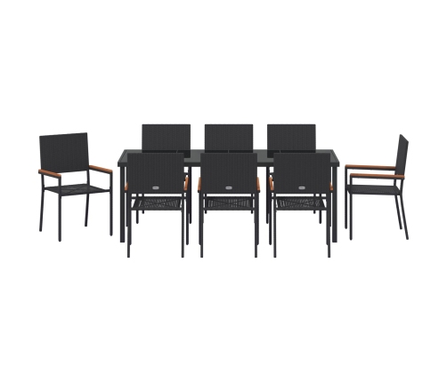 Conjunto de Comedor de Jardín de 9 Piezas  Negro Poliratán