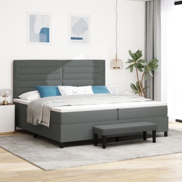 Cama Box Spring  con Colchón y Banco Gris Oscuro 200x200 cm Tela