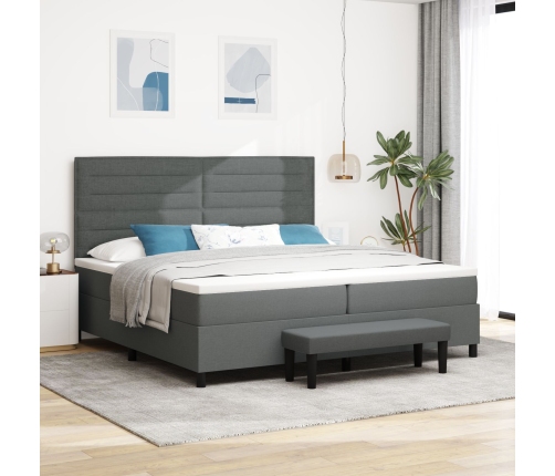 Cama Box Spring  con Colchón y Banco Gris Oscuro 200x200 cm Tela