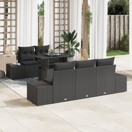 Set de Sofá de Jardín  de 6 Piezas Con Cojines Negro Poliratán