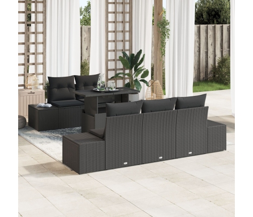 Set de Sofá de Jardín  de 6 Piezas Con Cojines Negro Poliratán