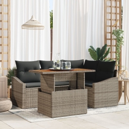 Conjunto de Comedor de Jardín de 5 Piezas con Cojines Ratán Poliéster Gris Acacia