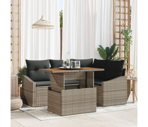 Conjunto de Comedor de Jardín de 5 Piezas con Cojines Ratán Poliéster Gris Acacia