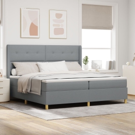 Cama Box Spring con Colchón  Gris Claro 200x200 cm Tela