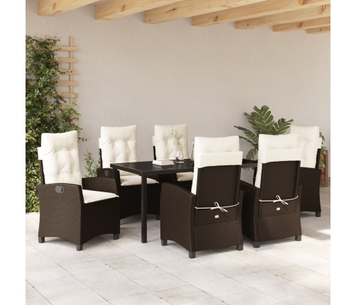 Set de Comedor de Jardín  de 7 Piezas con Cojines Marrón Ratán Poliéster