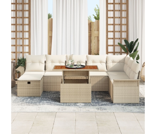 Conjunto de 9 Piezas de Sofás de Jardín con Cojines Beige Poliratán