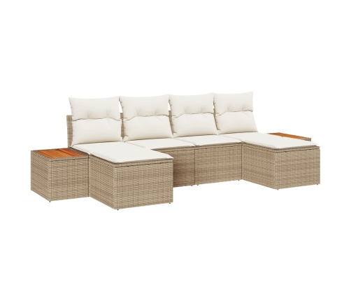 Conjunto de Sofás de Jardín de 6 Piezas con Cojines Beige de Poliratán Acacia