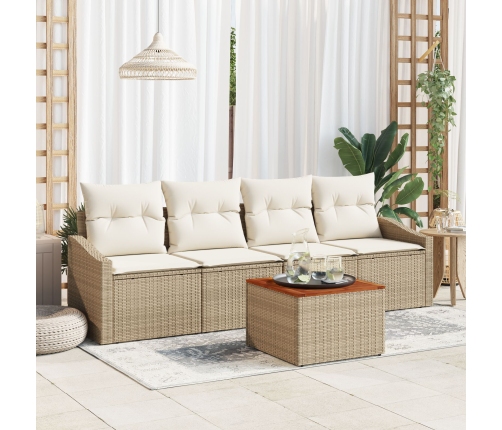 Conjunto de Sofás de 5 Piezas con Cojines Beige Poliratán Acacia