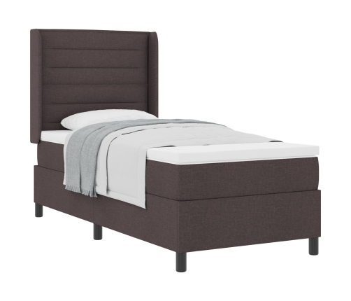 Cama Box Spring  con colchón Marrón Oscuro 90x190 cm Tela
