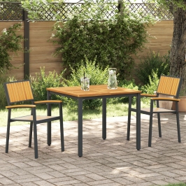 Juego de Comedor de Jardín de 3 Piezas Negro y Madera Metal y Madera