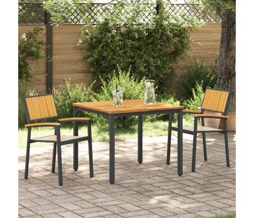 Juego de Comedor de Jardín de 3 Piezas Negro y Madera Metal y Madera