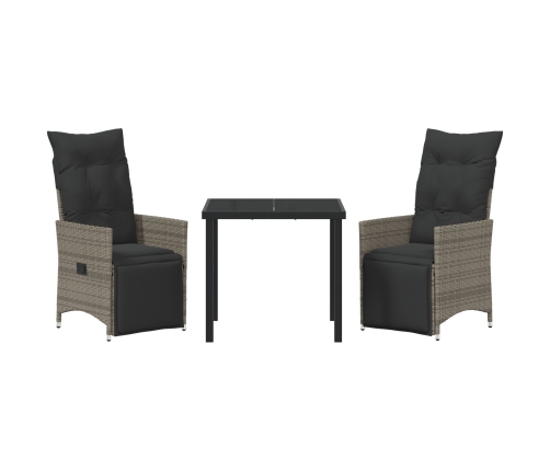 Set de Comedor de Jardín de 3 Piezas con Cojines Gris Poliratán