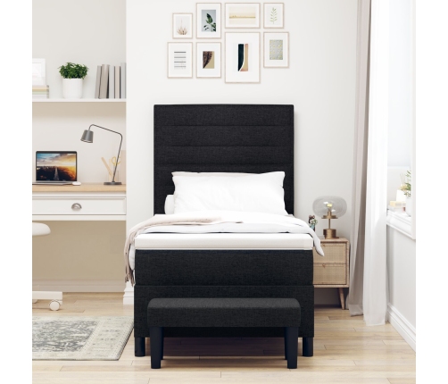 Cama con somier y colchón negro 100x200 cm tela