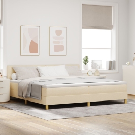 Cama con Resortes con Colchón Crema 200x200 cm Tela