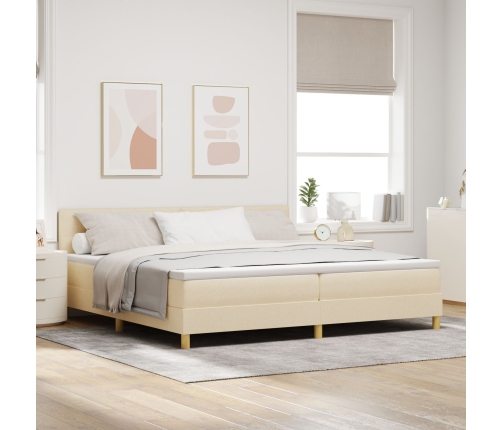 Cama con Resortes con Colchón Crema 200x200 cm Tela