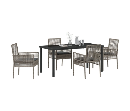 Juego de Comedor de Jardín de 5 Piezas con Cojines Gris Poliratán