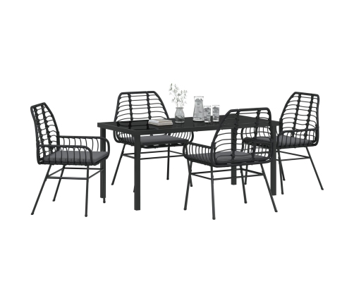 Juego de Comedor de Jardín  de 5 Piezas con Cojines Negro Poliratán