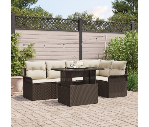 Set de Sofás de Jardín  Set de 6 Marrón y Crema Poliratán, Poliéster