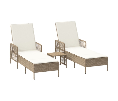 Conjunto de Tumbonas  Set de 3 Beige y Crema Ratán de PE, metal