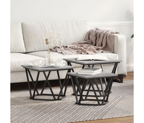 Mesas Laterales  3 pcs Gris Sonoma Madera Elaborada