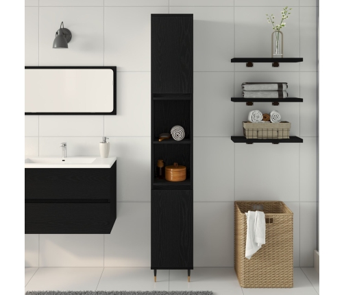 Armario de baño  Negro Roble 30x30x190 cm Madera de ingeniería