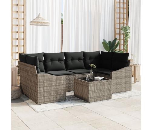 Set de Comedor de Jardín de 7 Piezas con Cojines Gris Polirratán