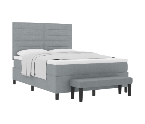 Cama con Base de Resortes con Colchón y Banco Gris Claro 140x190 cm Tela