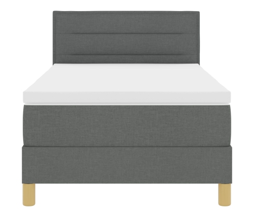 Cama con Box Spring  con Colchón y Luz LED Gris Oscuro 90x200 cm Tela