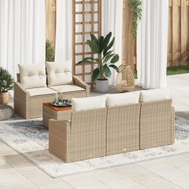 Juego de Sofá de Jardín de 6 Piezas con Cojines Beige Ratán Sintético Acacia