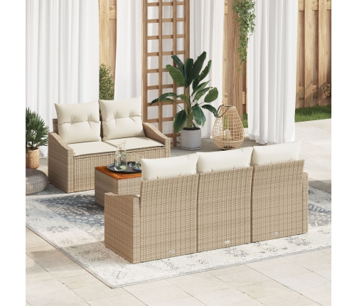 Juego de Sofá de Jardín de 6 Piezas con Cojines Beige Ratán Sintético Acacia