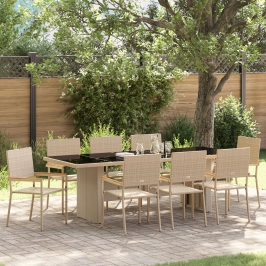 Juego de Comedor de Jardín de 9 Piezas  Beige Poliratán