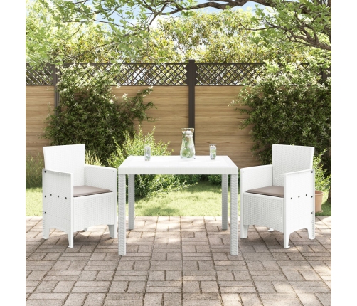 Juego de Comedor de Jardín de 3 Piezas con Cojines Blanco Ratán Sintético